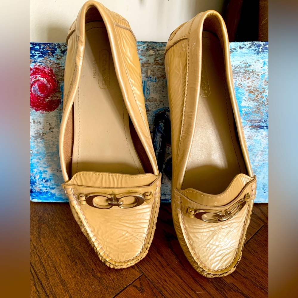 Cream Coach FORTUNATA Patent Moccasin Loafer Driving Deck Shoes Horse-bit Sz 7.5